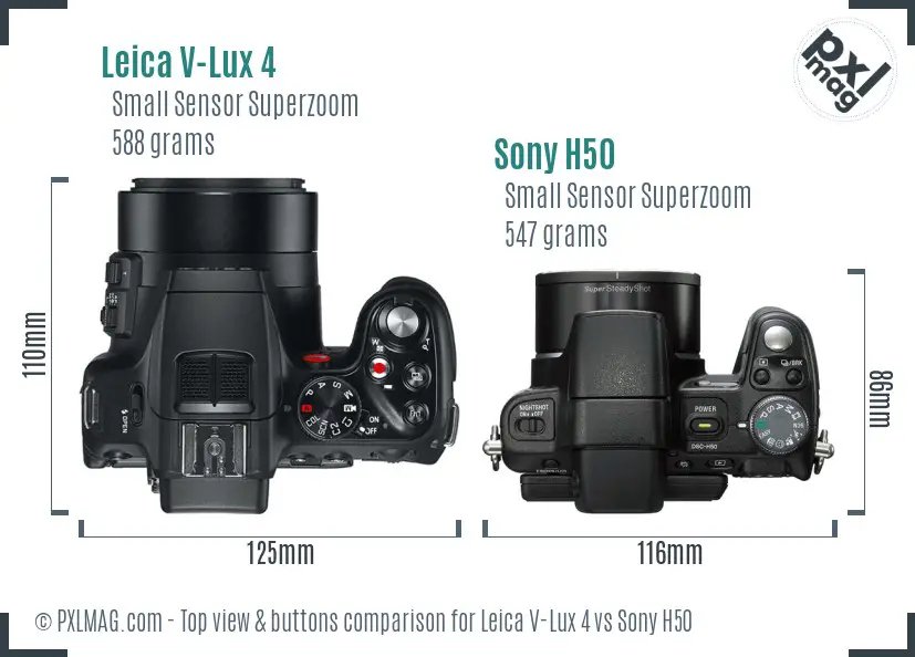 Leica V-Lux 4 vs Sony H50 top view buttons comparison