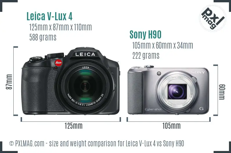 Leica V-Lux 4 vs Sony H90 size comparison