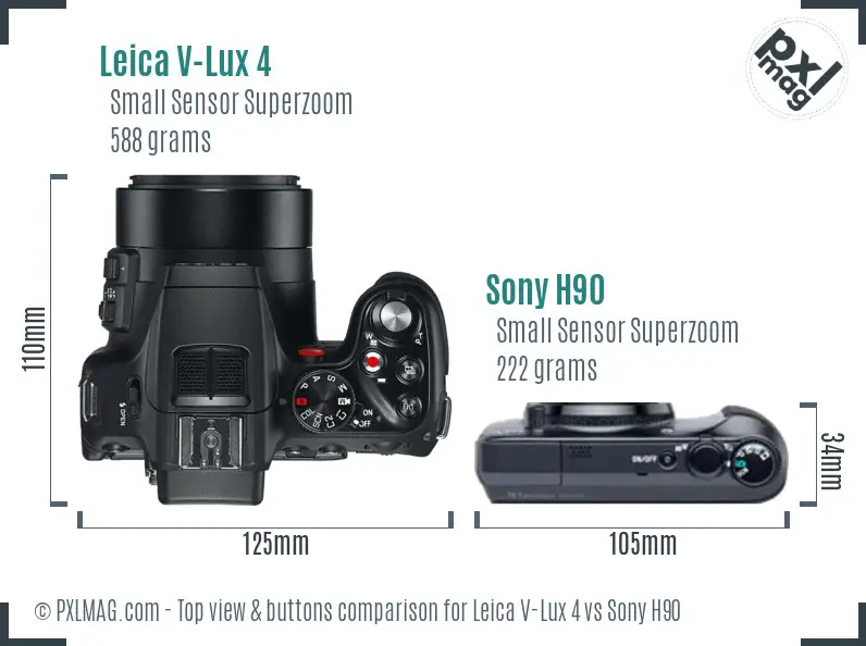 Leica V-Lux 4 vs Sony H90 top view buttons comparison