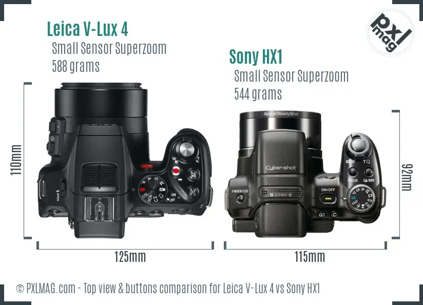 Leica V-Lux 4 vs Sony HX1 top view buttons comparison