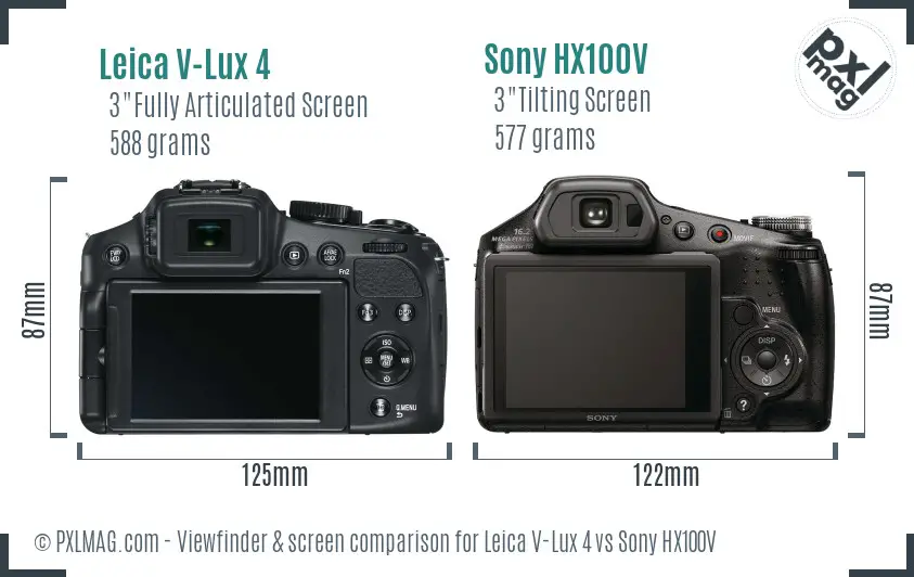 Leica V-Lux 4 vs Sony HX100V Screen and Viewfinder comparison