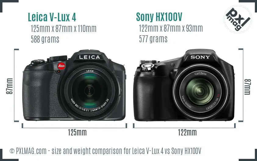 Leica V-Lux 4 vs Sony HX100V size comparison