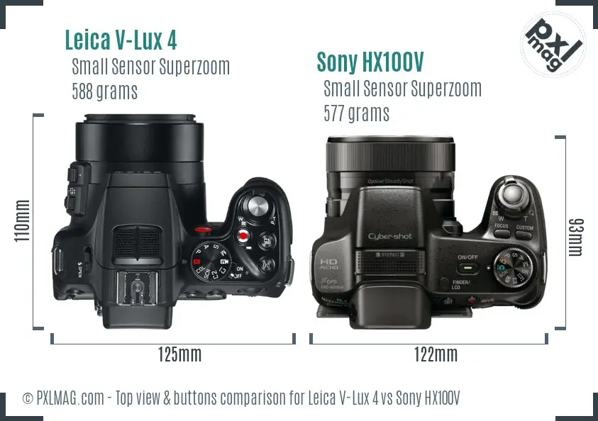 Leica V-Lux 4 vs Sony HX100V top view buttons comparison