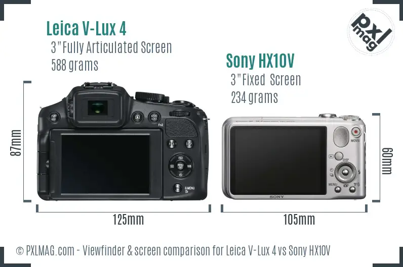 Leica V-Lux 4 vs Sony HX10V Screen and Viewfinder comparison