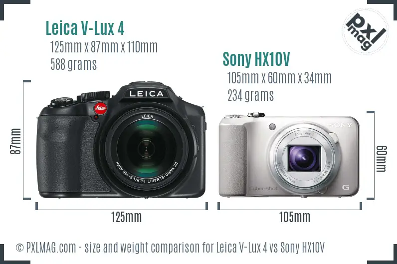 Leica V-Lux 4 vs Sony HX10V size comparison