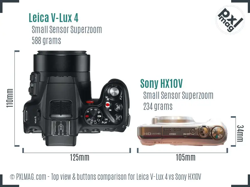 Leica V-Lux 4 vs Sony HX10V top view buttons comparison