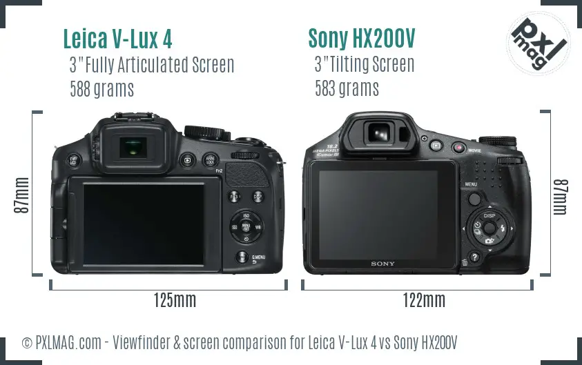 Leica V-Lux 4 vs Sony HX200V Screen and Viewfinder comparison