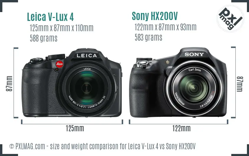Leica V-Lux 4 vs Sony HX200V size comparison