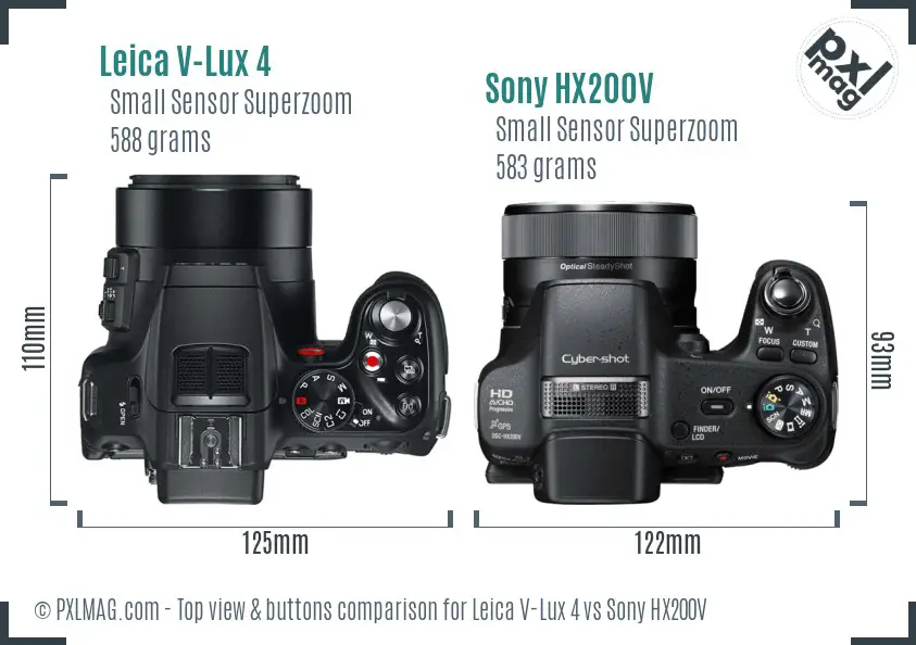 Leica V-Lux 4 vs Sony HX200V top view buttons comparison