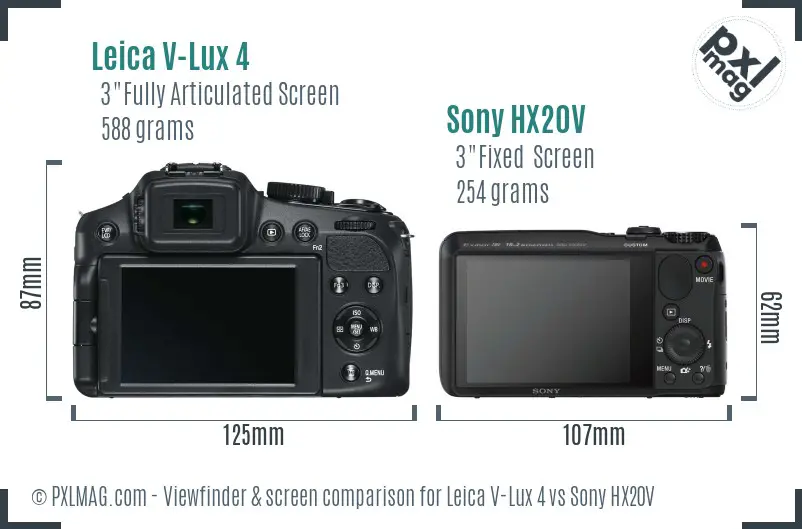 Leica V-Lux 4 vs Sony HX20V Screen and Viewfinder comparison