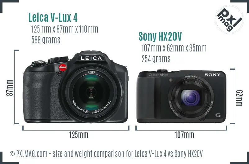 Leica V-Lux 4 vs Sony HX20V size comparison