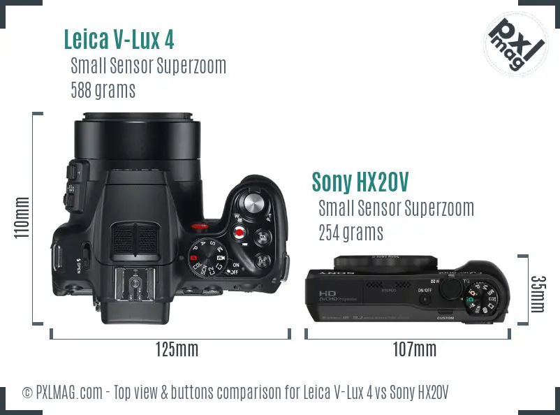Leica V-Lux 4 vs Sony HX20V top view buttons comparison
