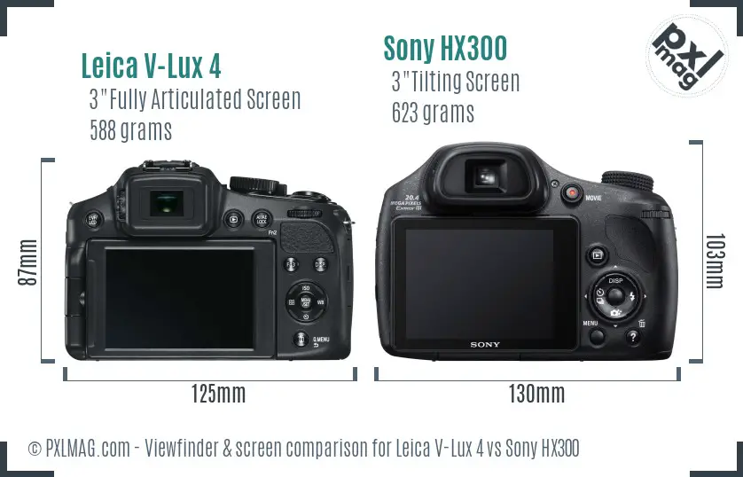 Leica V-Lux 4 vs Sony HX300 Screen and Viewfinder comparison
