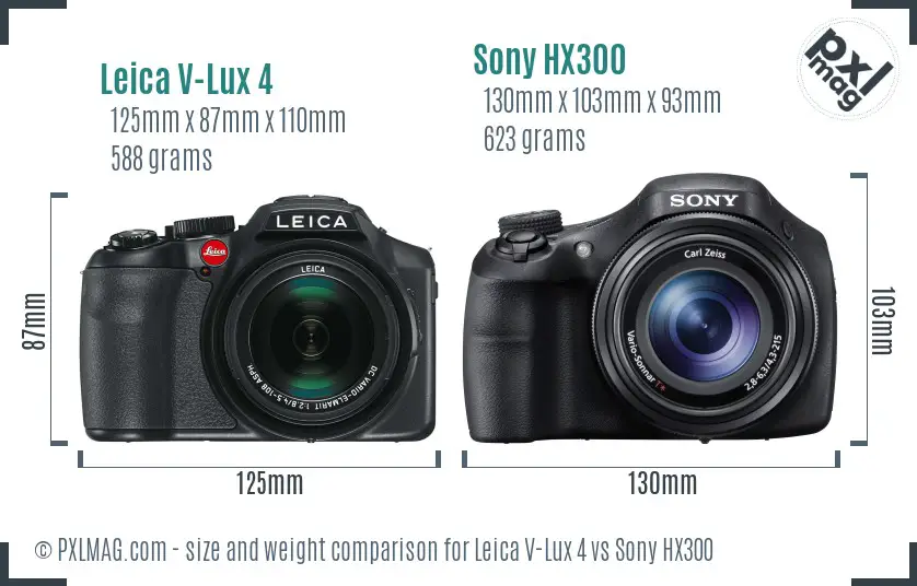 Leica V-Lux 4 vs Sony HX300 size comparison