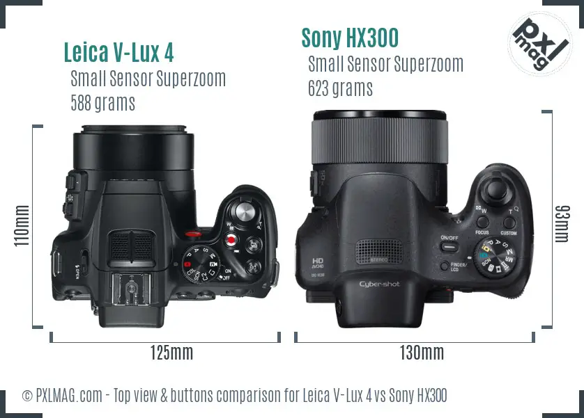 Leica V-Lux 4 vs Sony HX300 top view buttons comparison