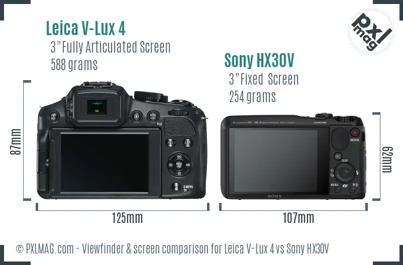 Leica V-Lux 4 vs Sony HX30V Screen and Viewfinder comparison