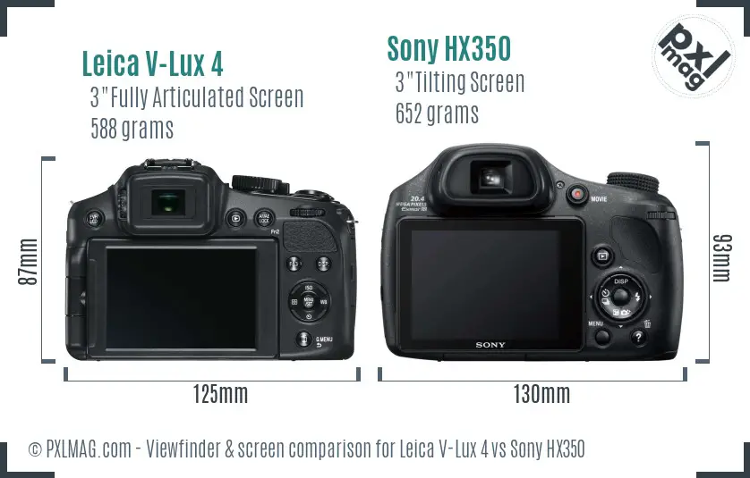 Leica V-Lux 4 vs Sony HX350 Screen and Viewfinder comparison