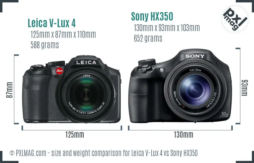Leica V-Lux 4 vs Sony HX350 size comparison