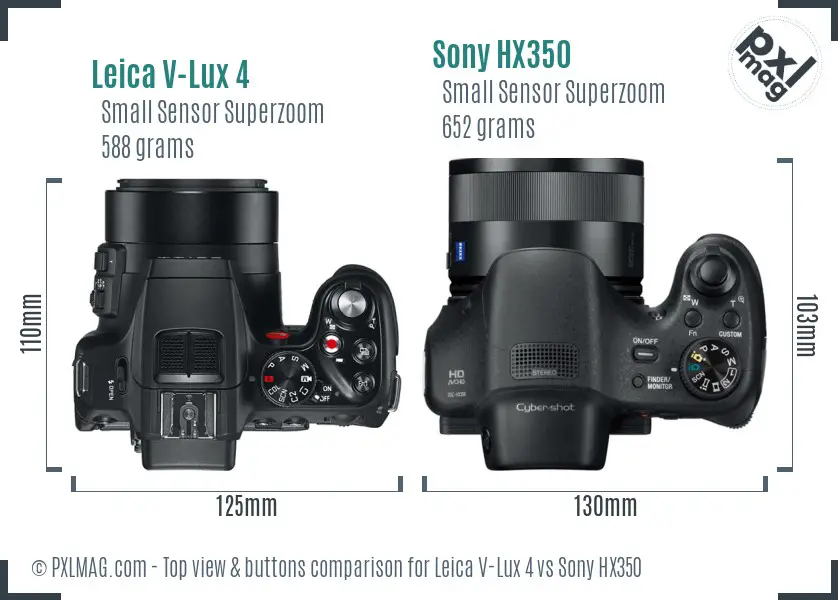 Leica V-Lux 4 vs Sony HX350 top view buttons comparison