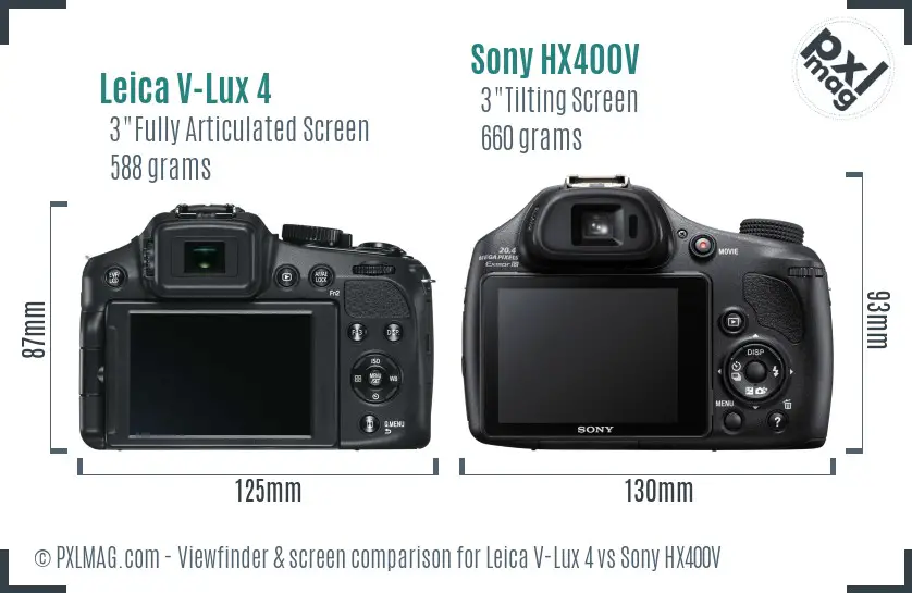 Leica V-Lux 4 vs Sony HX400V Screen and Viewfinder comparison