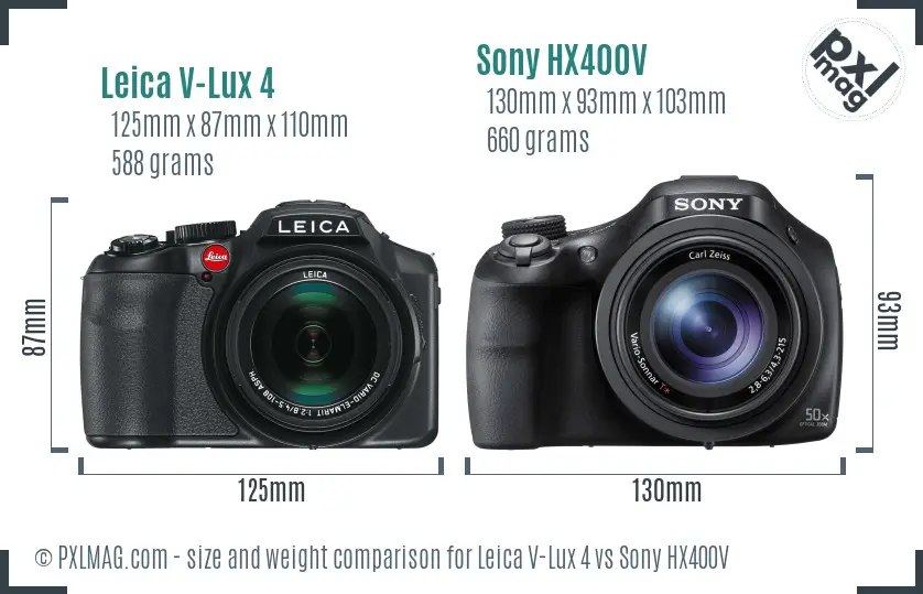 Leica V-Lux 4 vs Sony HX400V size comparison