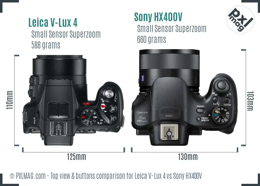 Leica V-Lux 4 vs Sony HX400V top view buttons comparison