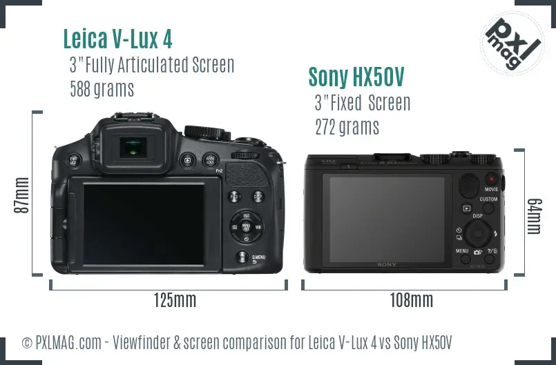 Leica V-Lux 4 vs Sony HX50V Screen and Viewfinder comparison