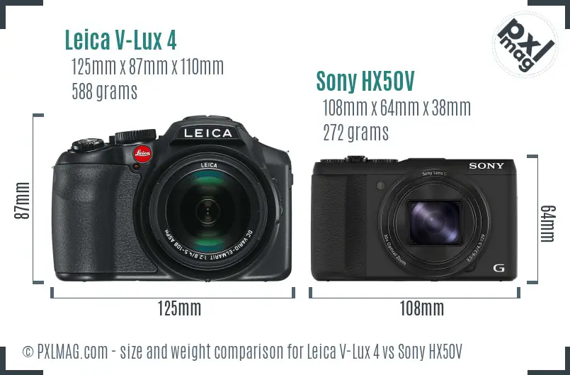 Leica V-Lux 4 vs Sony HX50V size comparison
