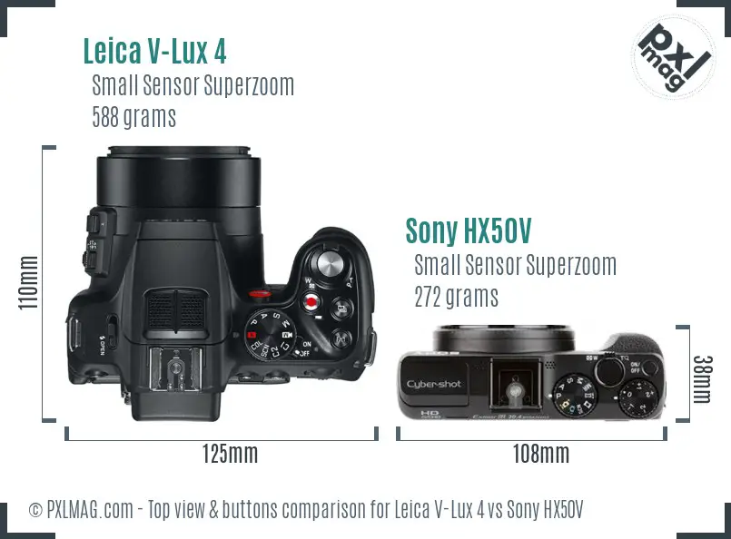 Leica V-Lux 4 vs Sony HX50V top view buttons comparison