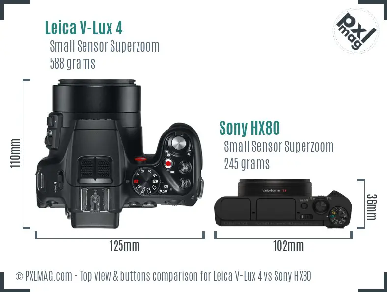 Leica V-Lux 4 vs Sony HX80 top view buttons comparison