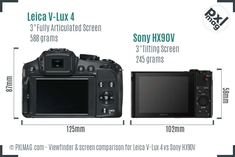 Leica V-Lux 4 vs Sony HX90V Screen and Viewfinder comparison