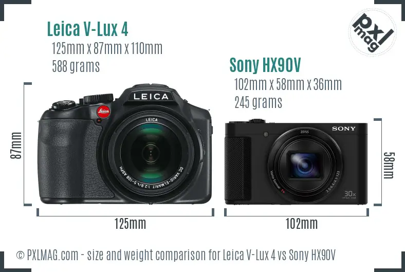Leica V-Lux 4 vs Sony HX90V size comparison