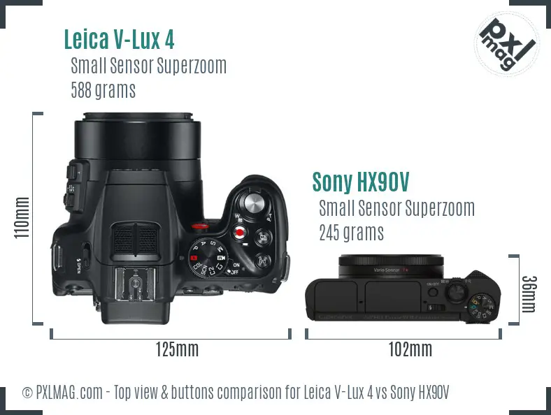 Leica V-Lux 4 vs Sony HX90V top view buttons comparison
