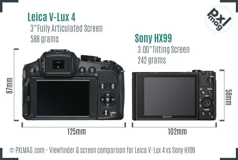 Leica V-Lux 4 vs Sony HX99 Screen and Viewfinder comparison
