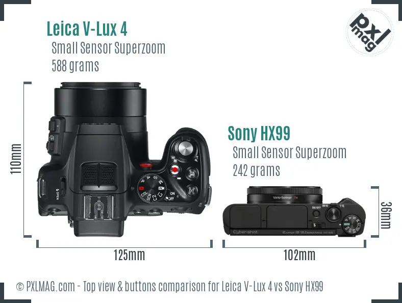 Leica V-Lux 4 vs Sony HX99 top view buttons comparison