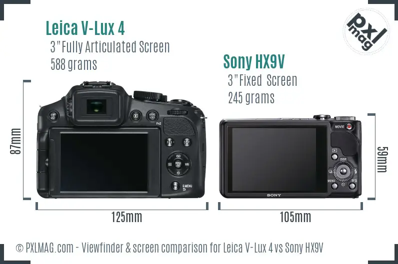 Leica V-Lux 4 vs Sony HX9V Screen and Viewfinder comparison