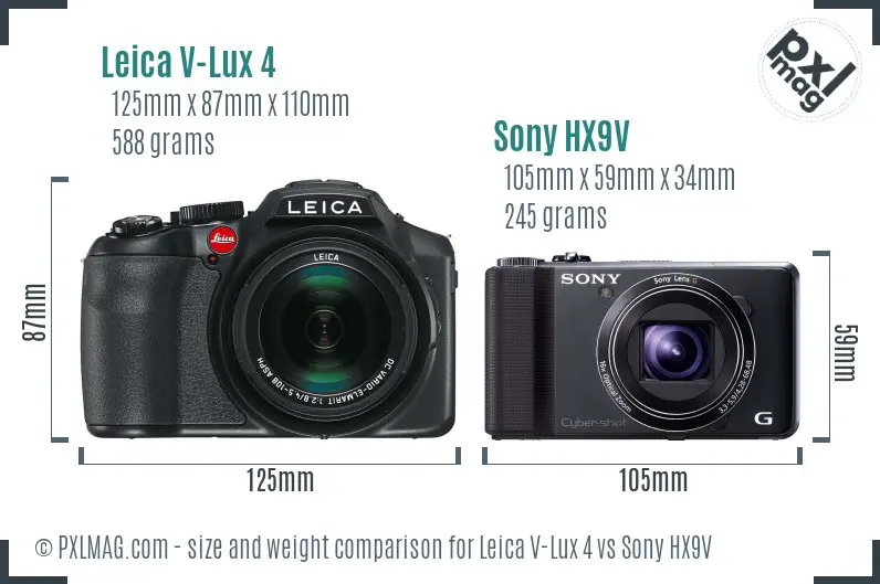 Leica V-Lux 4 vs Sony HX9V size comparison