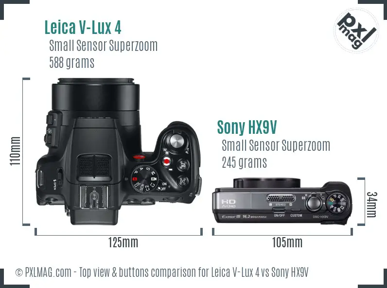 Leica V-Lux 4 vs Sony HX9V top view buttons comparison
