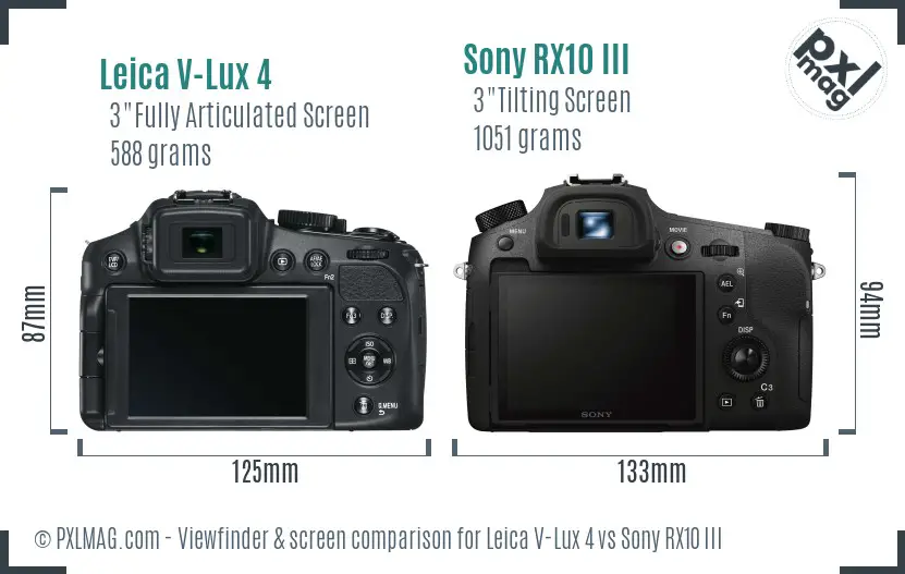 Leica V-Lux 4 vs Sony RX10 III Screen and Viewfinder comparison