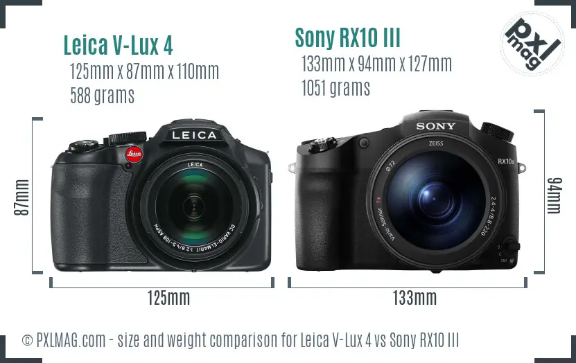 Leica V-Lux 4 vs Sony RX10 III size comparison