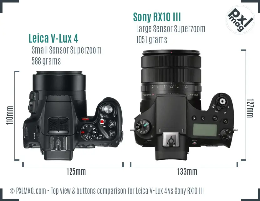 Leica V-Lux 4 vs Sony RX10 III top view buttons comparison