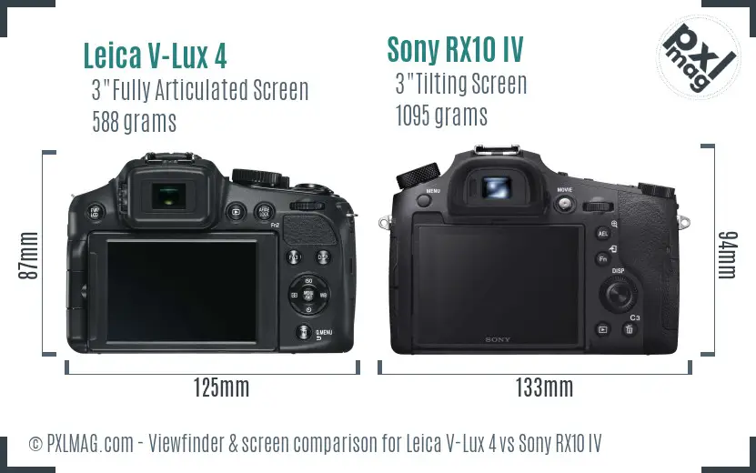Leica V-Lux 4 vs Sony RX10 IV Screen and Viewfinder comparison