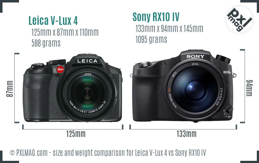 Leica V-Lux 4 vs Sony RX10 IV size comparison