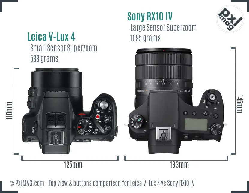 Leica V-Lux 4 vs Sony RX10 IV top view buttons comparison