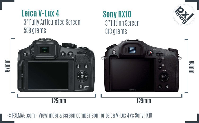 Leica V-Lux 4 vs Sony RX10 Screen and Viewfinder comparison