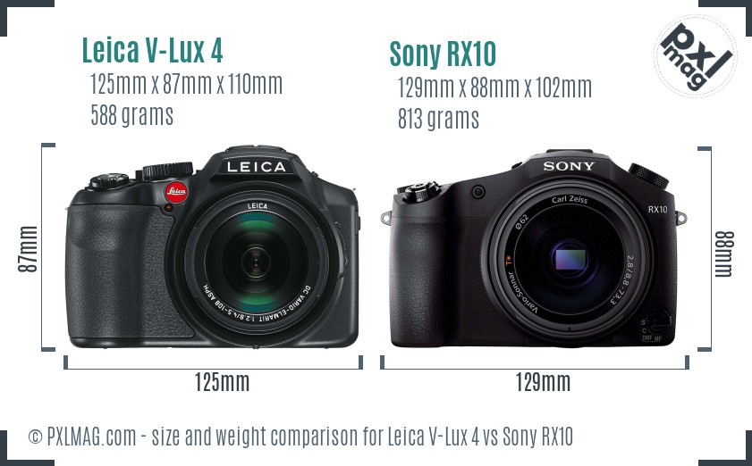 Leica V-Lux 4 vs Sony RX10 size comparison