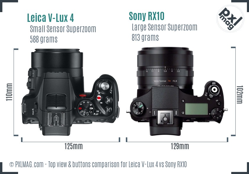 Leica V-Lux 4 vs Sony RX10 top view buttons comparison