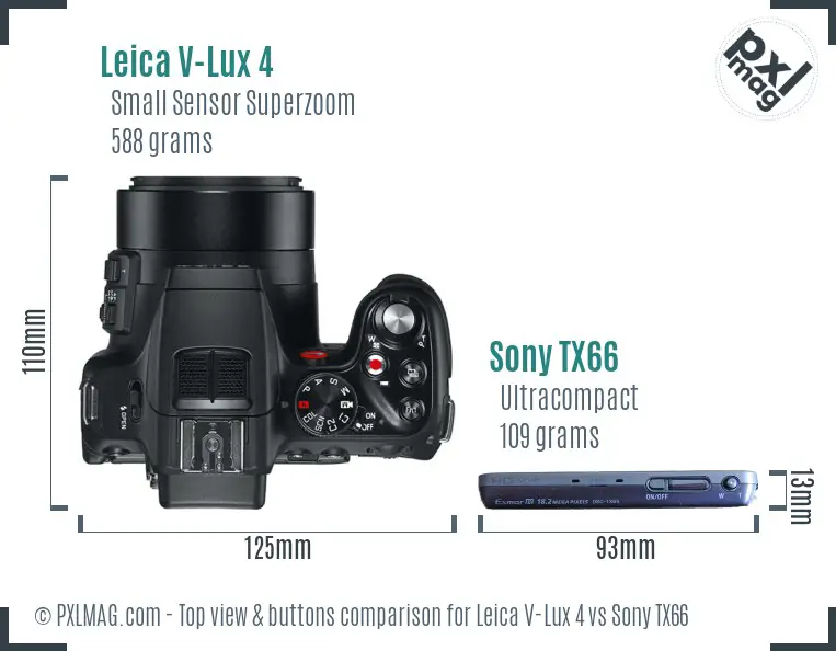 Leica V-Lux 4 vs Sony TX66 top view buttons comparison