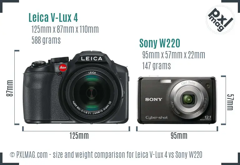 Leica V-Lux 4 vs Sony W220 size comparison