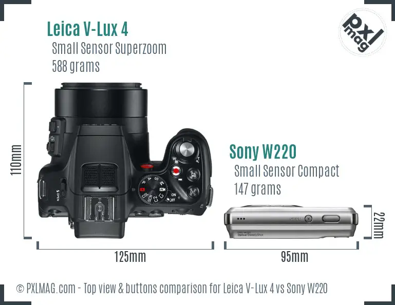 Leica V-Lux 4 vs Sony W220 top view buttons comparison